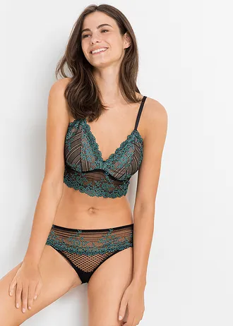 Bralette met tweekleurig kant, Kleur: mat kobaltturkoois-zwart