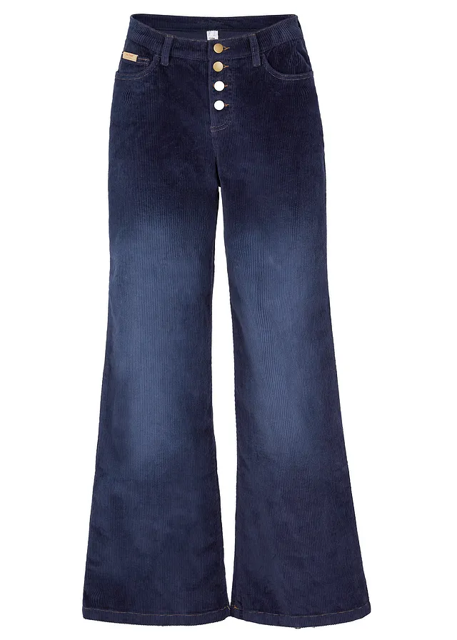 Pantalon large en velours côtelé extensible, Couleur: bleu foncé
