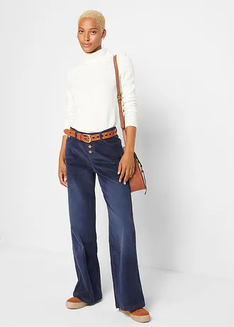 Pantalon large en velours côtelé extensible • bleu foncé • Boutique bonprix