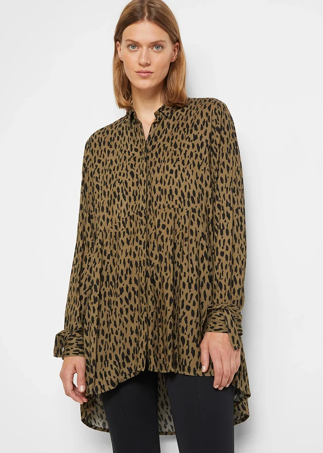 High-low blouse • zwart-olijfgroen gedessineerd • product-page.page-title-suffix