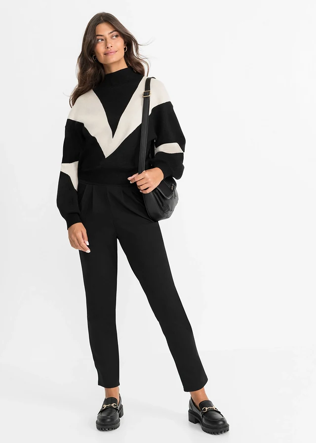 Pull oversize, Couleur: noir/beige galet graphique