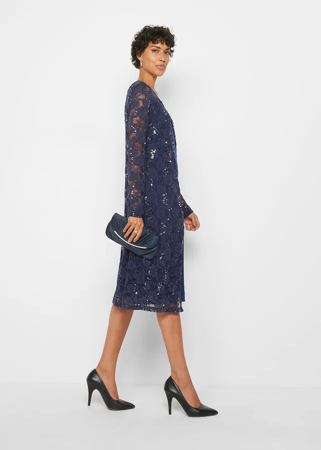 Jurk met kant (2-dlg. set), Kleur: donkerblauw