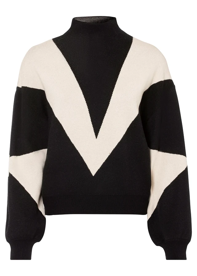 Pull oversize, Couleur: noir/beige galet graphique