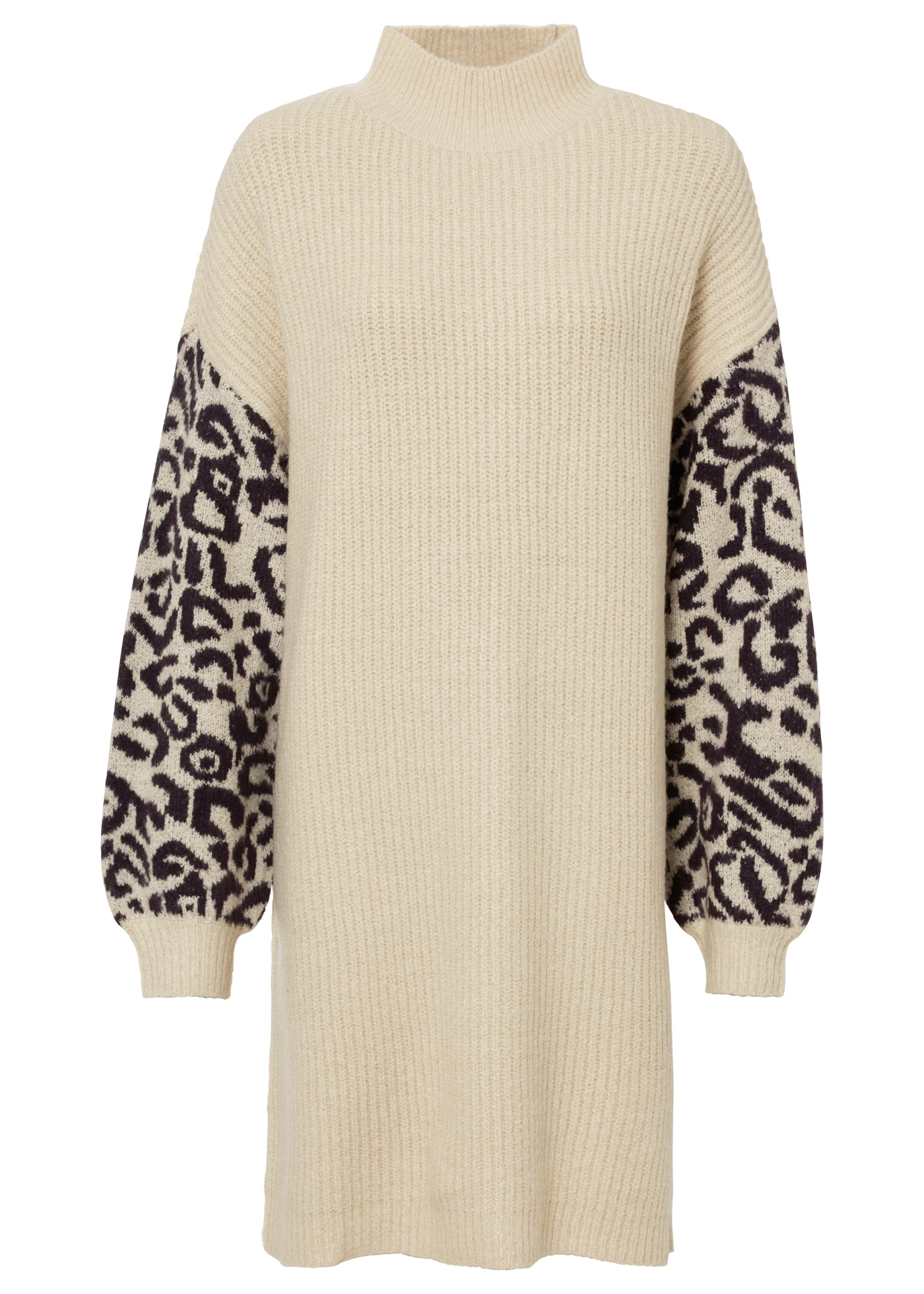 Pletené oversized šaty s leopardím vzorem • světle pískový melír-černá s leopradím vzorem • bonprix obchod