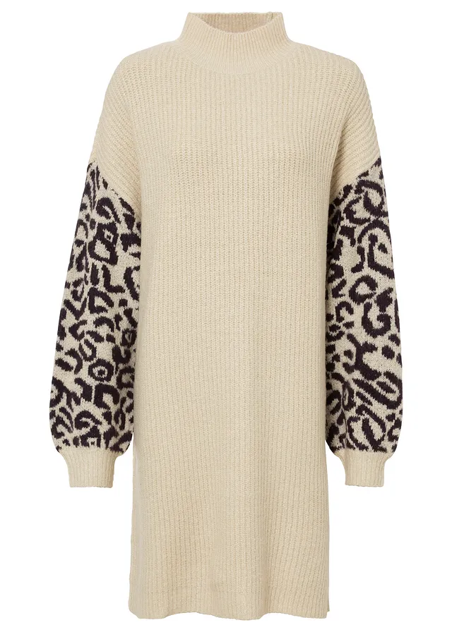Gebreide oversized jurk met luipaardpatroon