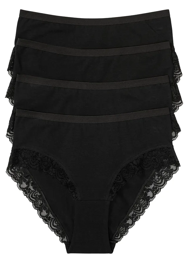 Lot de 4 slips maxi coton et dentelle • noir • Boutique bonprix