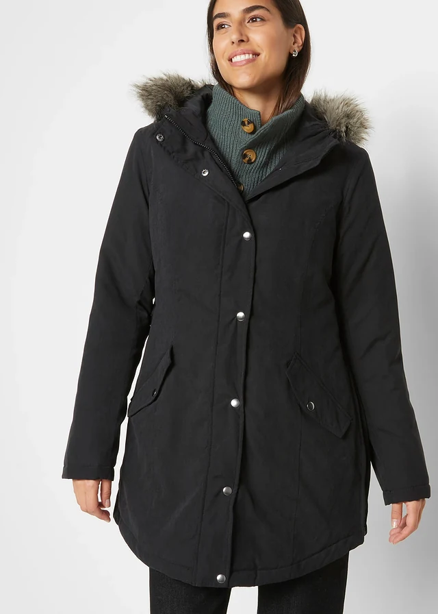 Parka avec fermetures zippées sur le côté, Couleur: noir