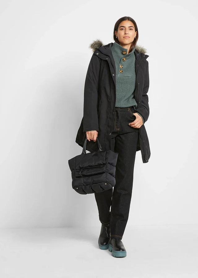 Parka avec fermetures zippées sur le côté, Couleur: noir