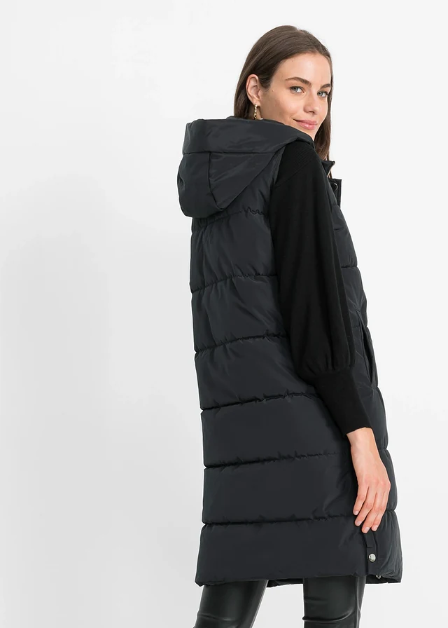 Veste matelassée sans manches avec capuche, Couleur: noir