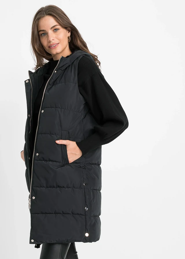 Bodywarmer met capuchon, Kleur: zwart