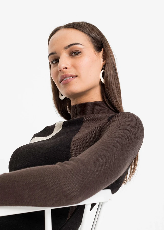 Robe en maille jacquard à rayures modernes • noir/marron • product-page.page-title-suffix