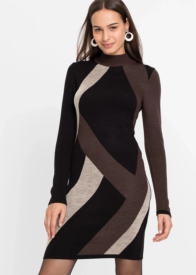 Robe en maille jacquard à rayures modernes • noir/marron • product-page.page-title-suffix
