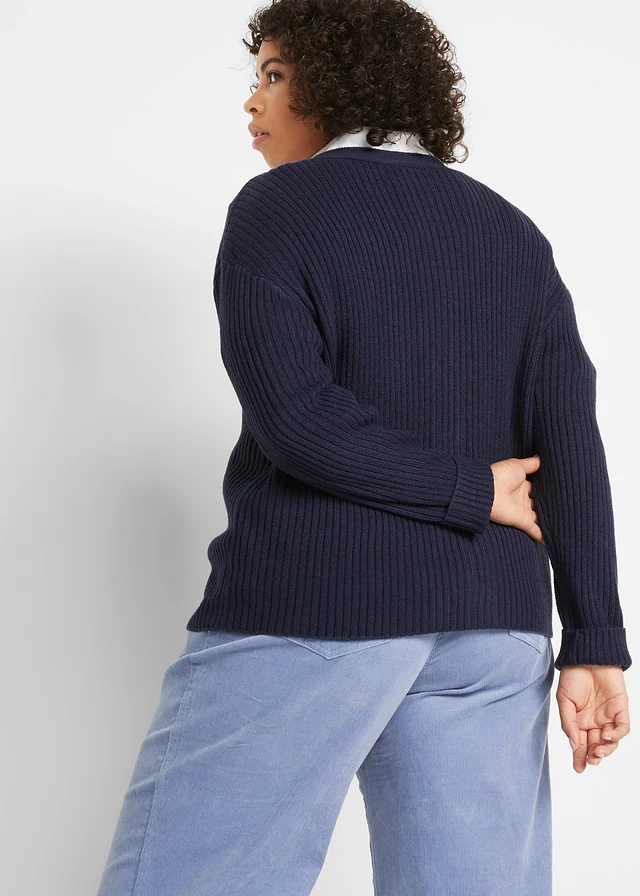 Gilet en maille côtelée, Couleur: bleu foncé