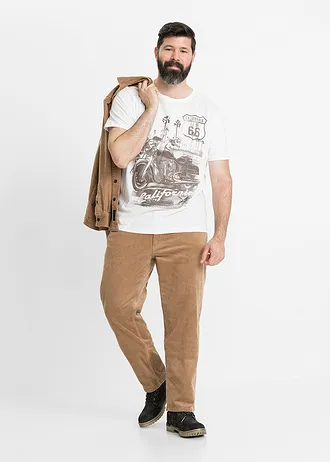 Regular fit stretch corduroy broek met comfort fit, Kleur: camel