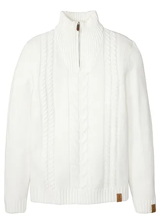 Grof gebreide schipperstrui met kabelpatroon, Kleur: wolwit