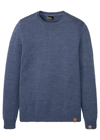 Pulover din tricotaj fin cu bumbac • indigo-alb melanj • magazin bonprix