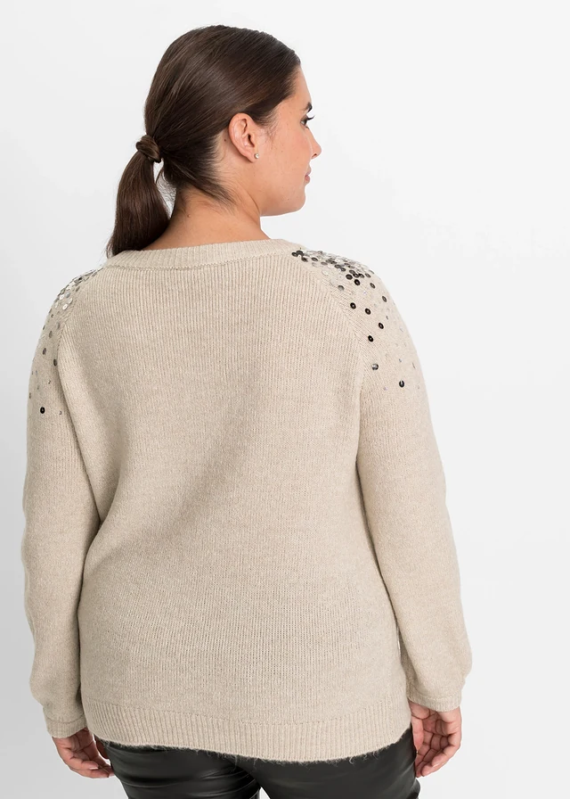 Pull à sequins multicolores, Couleur: beige chiné