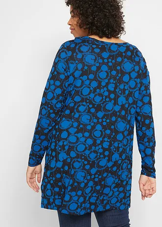 Gedessineerd longshirt van viscose, Kleur: blauw-zwart