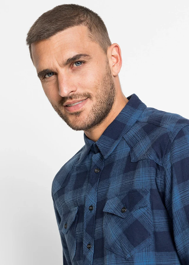 Chemisier en flanelle 100% coton • bleu foncé-bleu jean carreaux • product-page.page-title-suffix