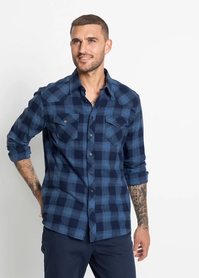 Chemisier en flanelle 100% coton • bleu foncé-bleu jean carreaux • product-page.page-title-suffix