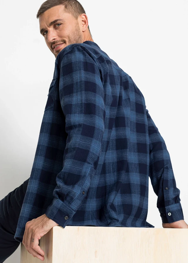 Chemisier en flanelle 100% coton • bleu foncé-bleu jean carreaux • product-page.page-title-suffix