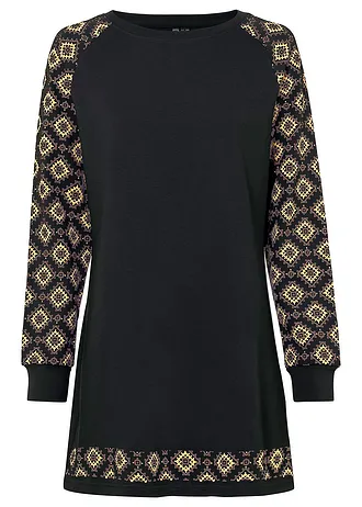 Úpletové šaty s potiskem • černá /hnědá/žlutá • bonprix obchod
