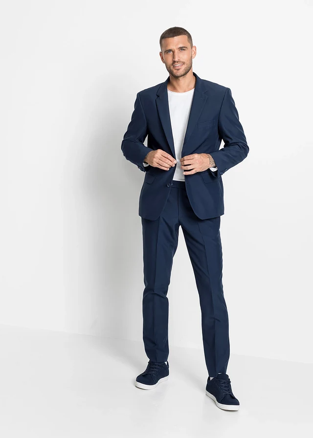 Pak met colbert en broek, slim fit (2-dlg. set), Kleur: donkerblauw