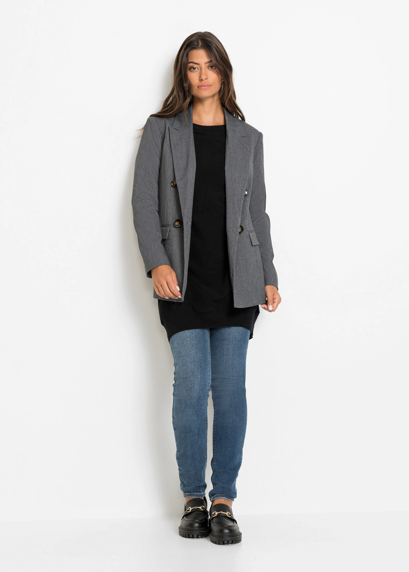 Pulover lung din mix cu viscoză • negru • magazin bonprix