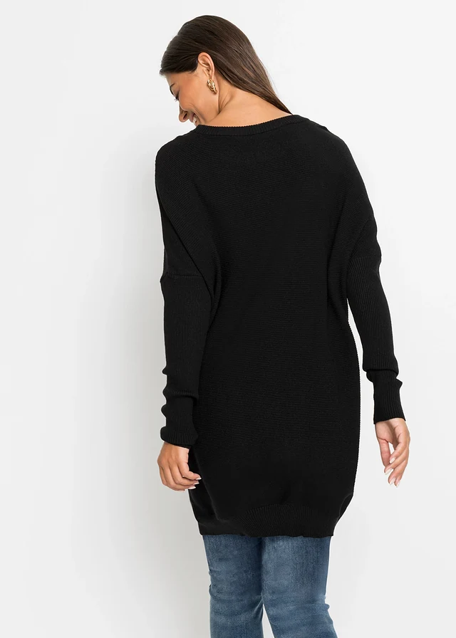 Lange trui in viscosemix, Kleur: zwart