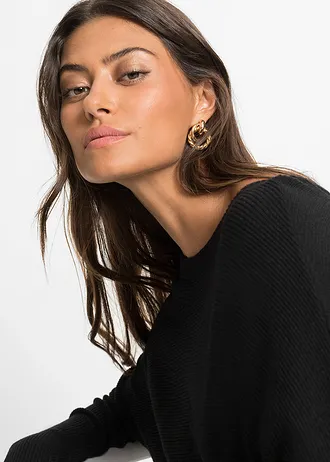 Pulover lung din mix cu viscoză • negru • magazin bonprix