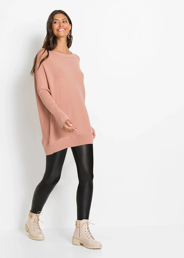 Pulover lung din mix cu viscoză • roz vintage melanj • magazin bonprix