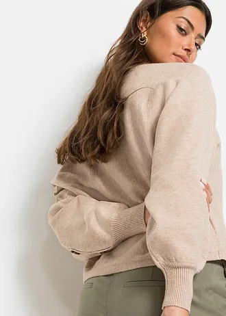 Pull avec détails boutons • beige amande chiné • Boutique bonprix