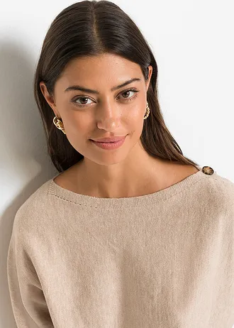 Pull avec détails boutons • beige amande chiné • Boutique bonprix