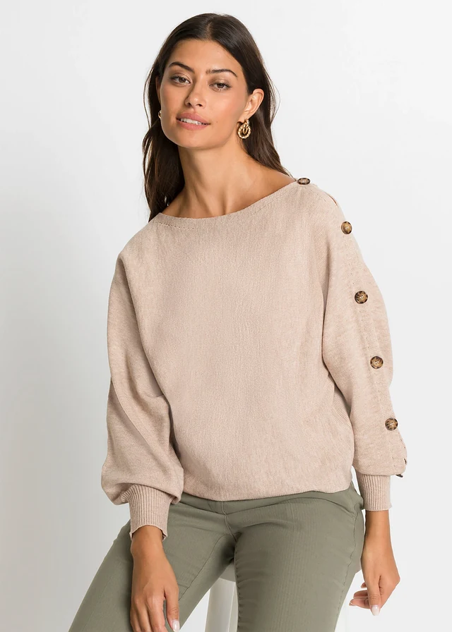 Trui met knopen, Kleur: amandelbeige mêlee