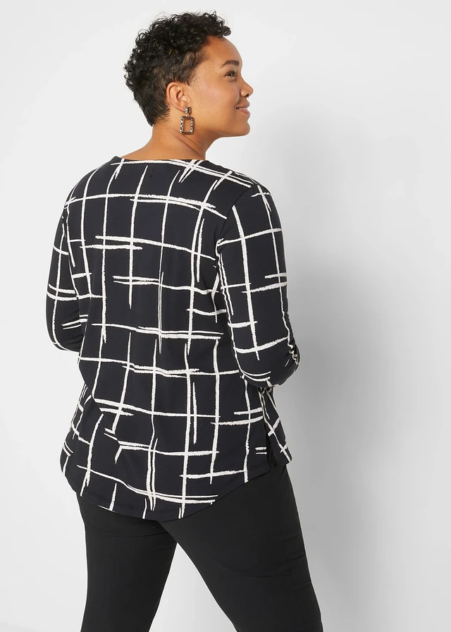 T-shirt long , Couleur: noir / blanc