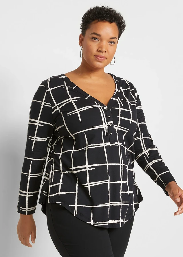 T-shirt long , Couleur: noir / blanc