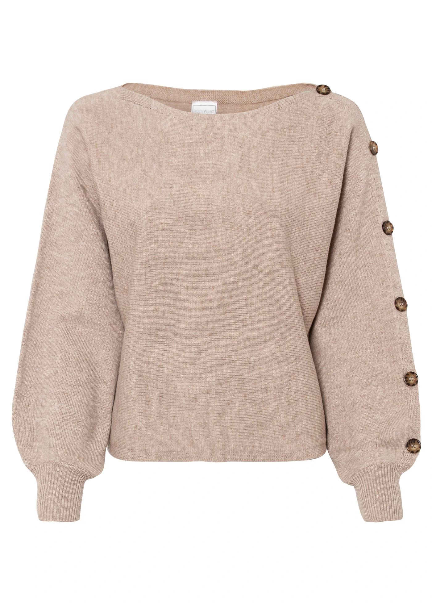 Pull avec détails boutons • beige amande chiné • Boutique bonprix