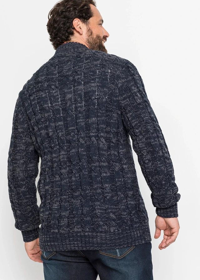 Schipperstrui met ritssluiting, Kleur: donkerblauw gemêleerd