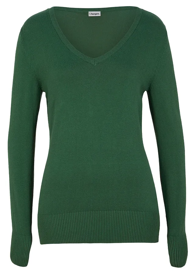 Pulover din tricotaj fin • verde închis • magazin bonprix