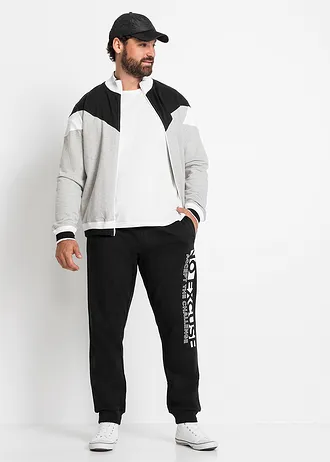 Joggingové kalhoty se sportovním potiskem, z čisté bavlny, barva: černá s potiskem