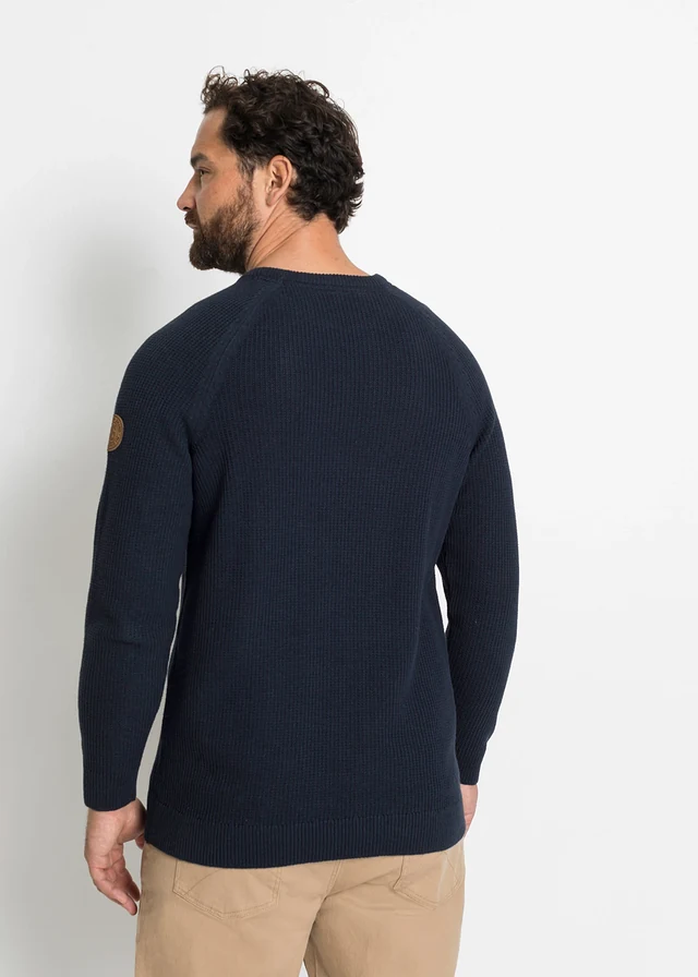 Pull en grosse maille avec coton recyclé, Couleur: bleu foncé