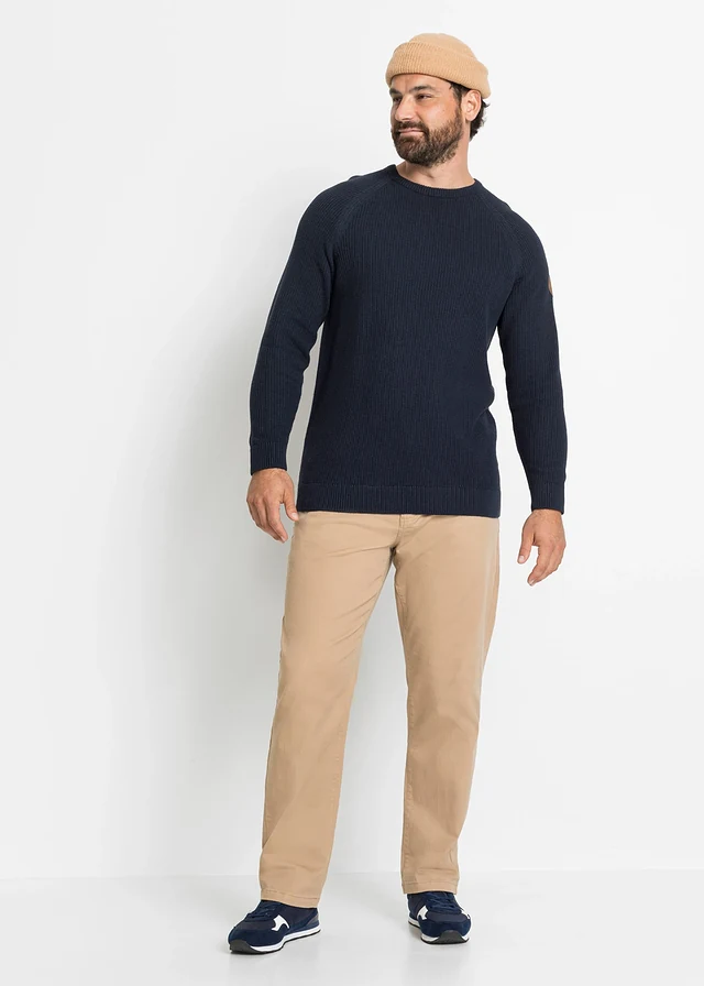 Pull en grosse maille avec coton recyclé, Couleur: bleu foncé
