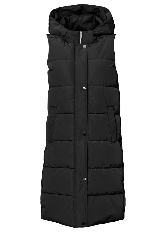 Veste matelassée sans manches avec capuche, Couleur: noir