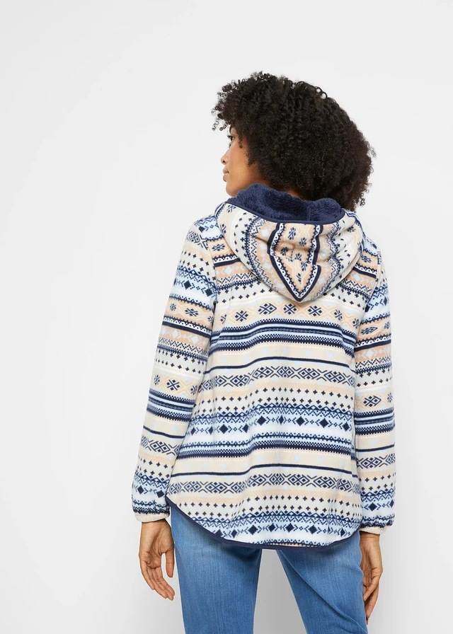 Veste polaire à capuche avec motif norvégien, Couleur: gris galet-blanc