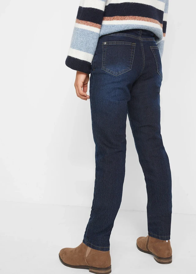 Meisjes thermojeans met jersey voering, mid waist, Kleur: donkerblauw denim