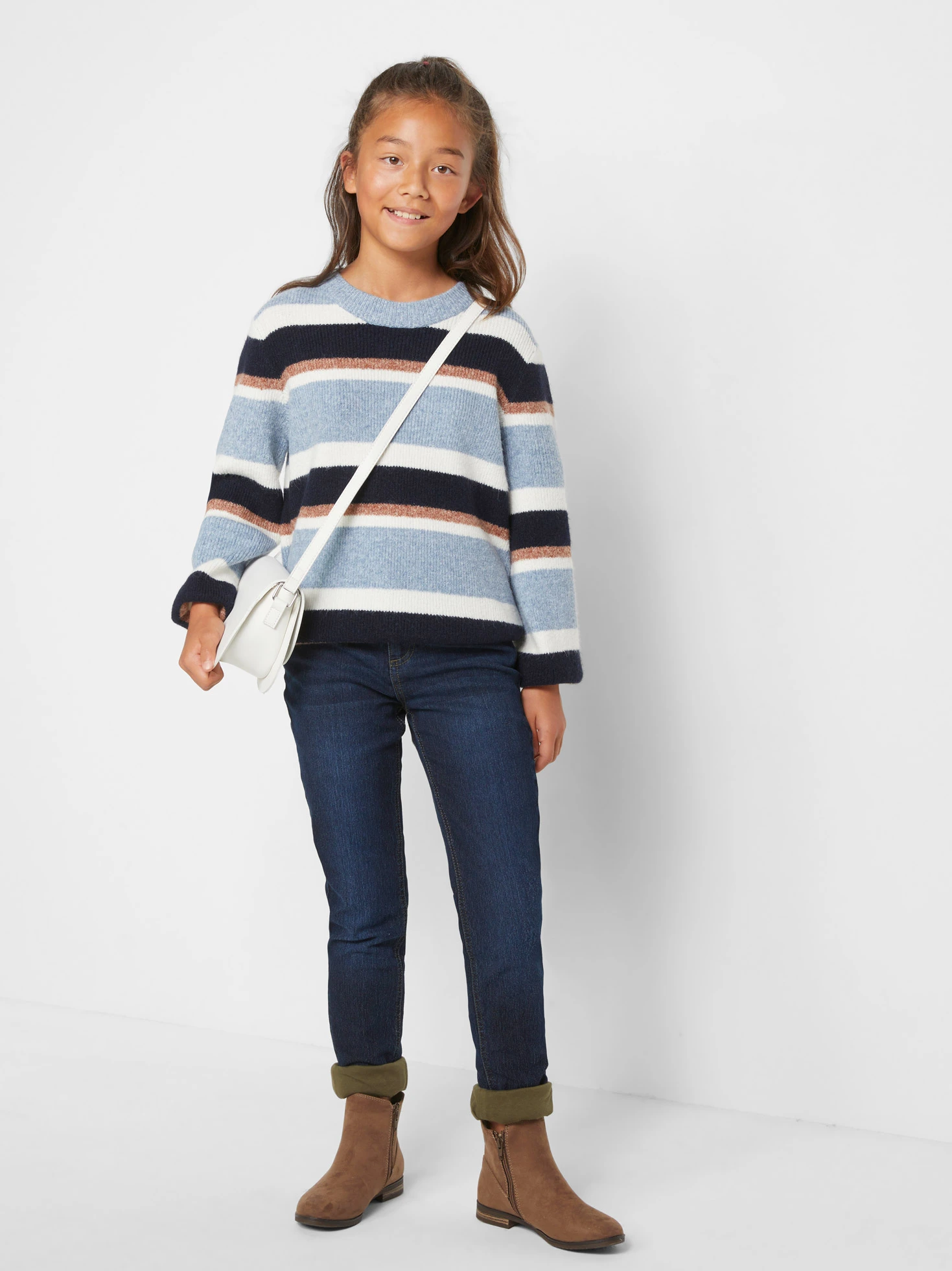 Jean chaud taille mi-haute, doublure jersey • bleu foncé denim • Boutique bonprix