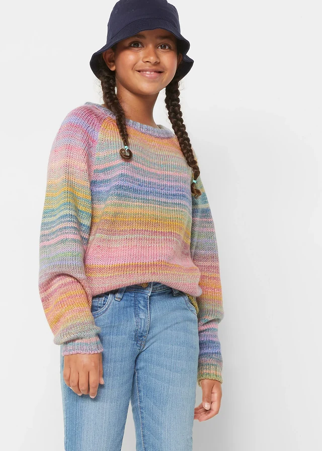 Pull en grosse maille, Couleur: rose-bleu rayures