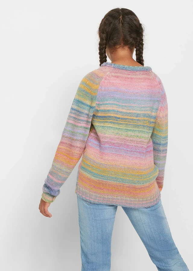 Pull en grosse maille, Couleur: rose-bleu rayures