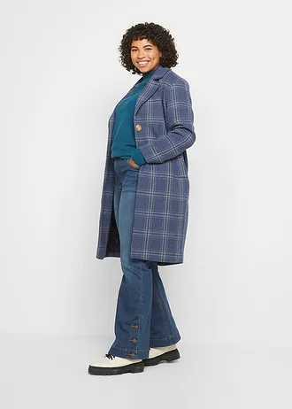 Fijngebreide basic trui met opstaande kraag en gerecycled materiaal, Kleur: blauwpetrol