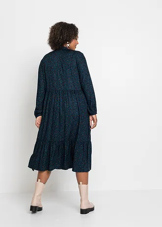Midi šaty z viskózy, barva: modrá petrolejová s leopardím potiskem